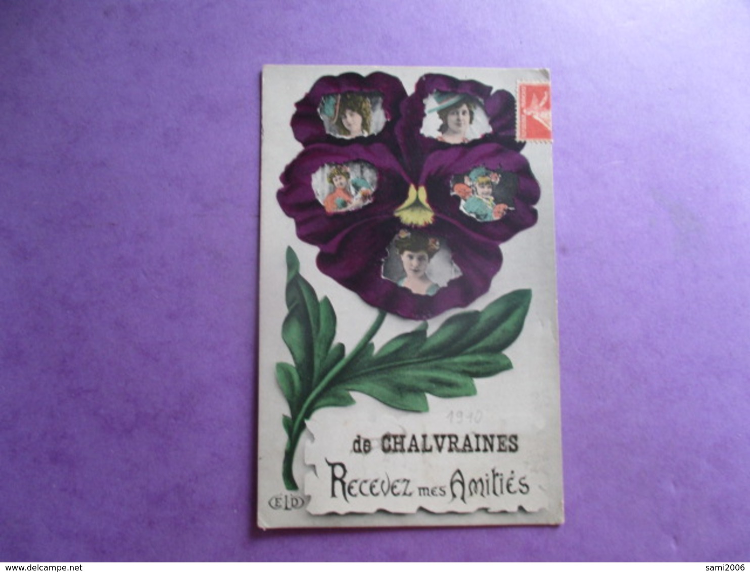 CPA 52 CHALVRAINES FANTAISIE FLEUR PENSEE PORTRAIT JEUNES FEMMES RECEVEZ MES AMITIES - Autres & Non Classés