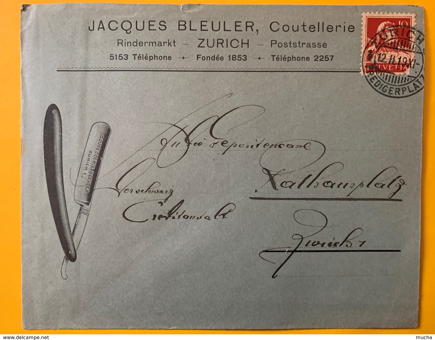 9942 - Lettre Jacques Bleuler Coutellerie Zürich 12.02.1919 - Briefe U. Dokumente