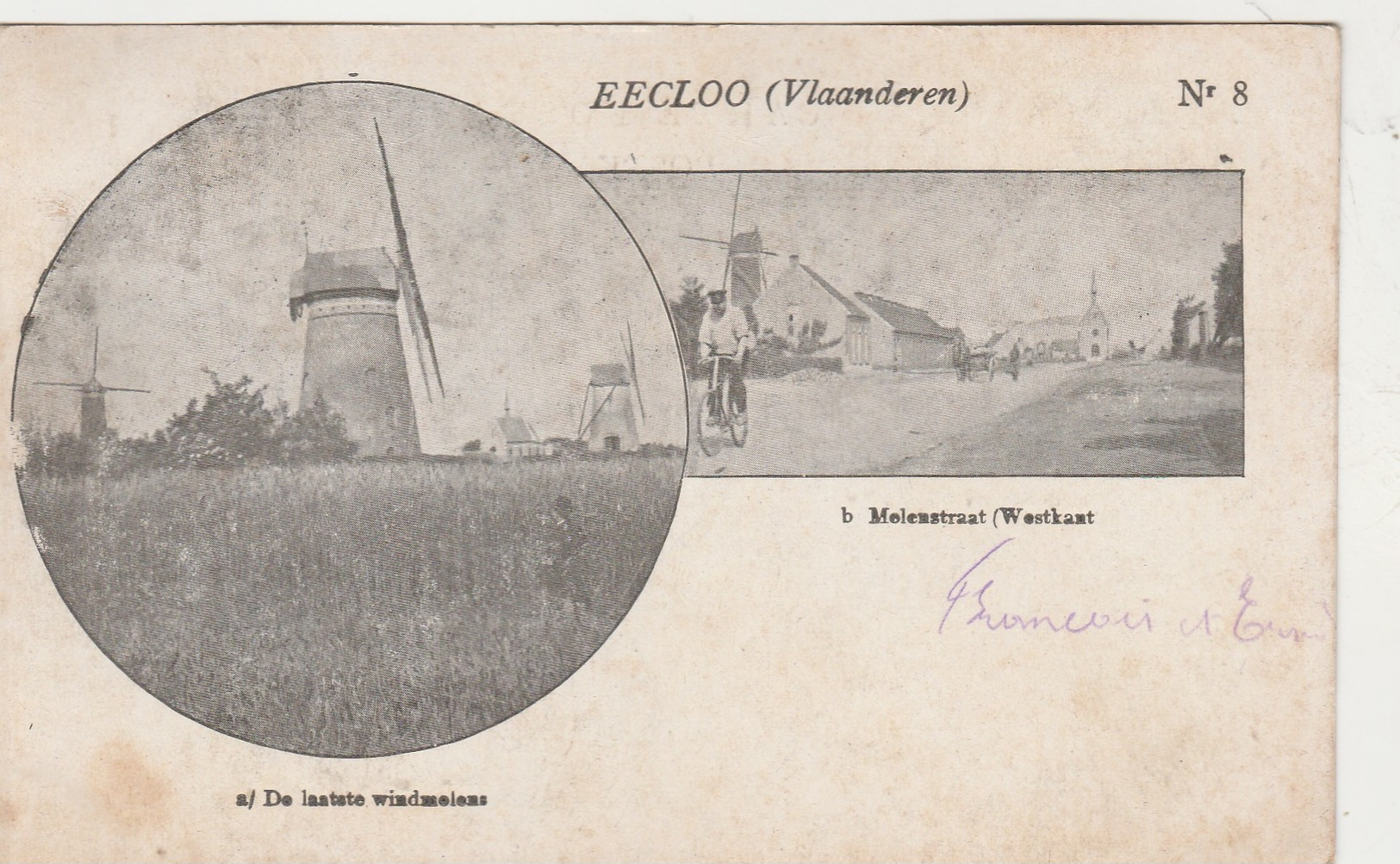 RARE Eecloo Eeklo Vlaanderen N° 8 : A / De Laatste Windmolens , B / Molenstraat ( Westkant )molen; Moulin à Vent - Eeklo