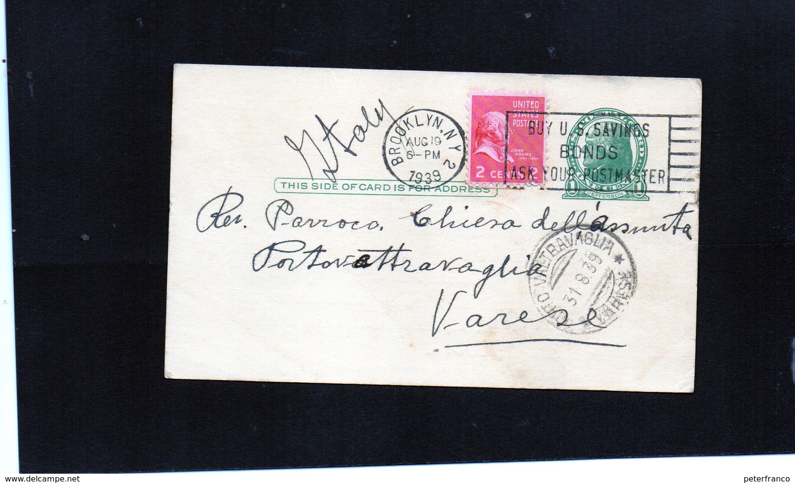 CG6 - Stati Uniti  - Cartolina Postale - Brooklin 19/8/1939 Per Porto Valtravaglia - 1921-40