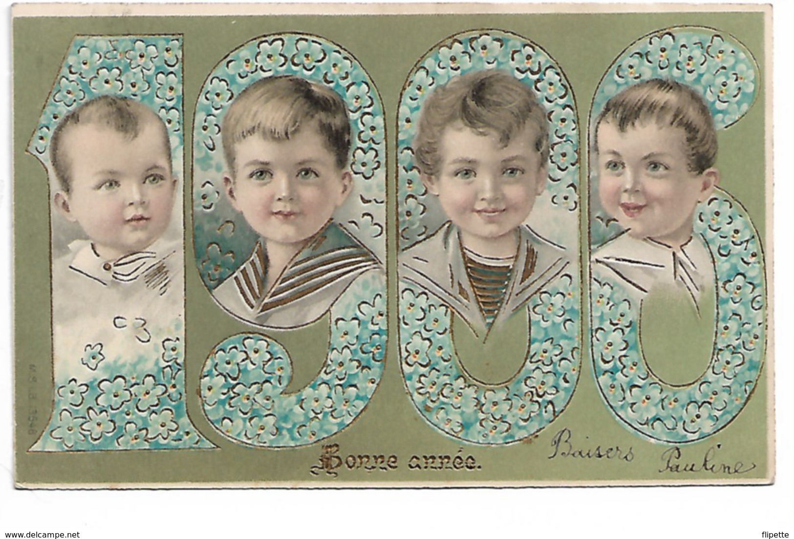 L170A468 - Bonne Année -Quatre Visages D' Enfant Dans Les Chiffres De 1906. - Carte Gauffrée Et Précurseur - Nouvel An