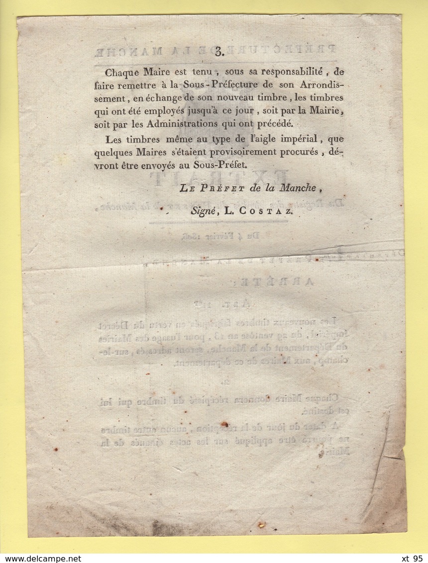 Prefet De La Manche - 4 Fevrier 1806 - Arrete Pour La Fabircation Et Utilisation De Nouveaux Timbres - Documents Historiques