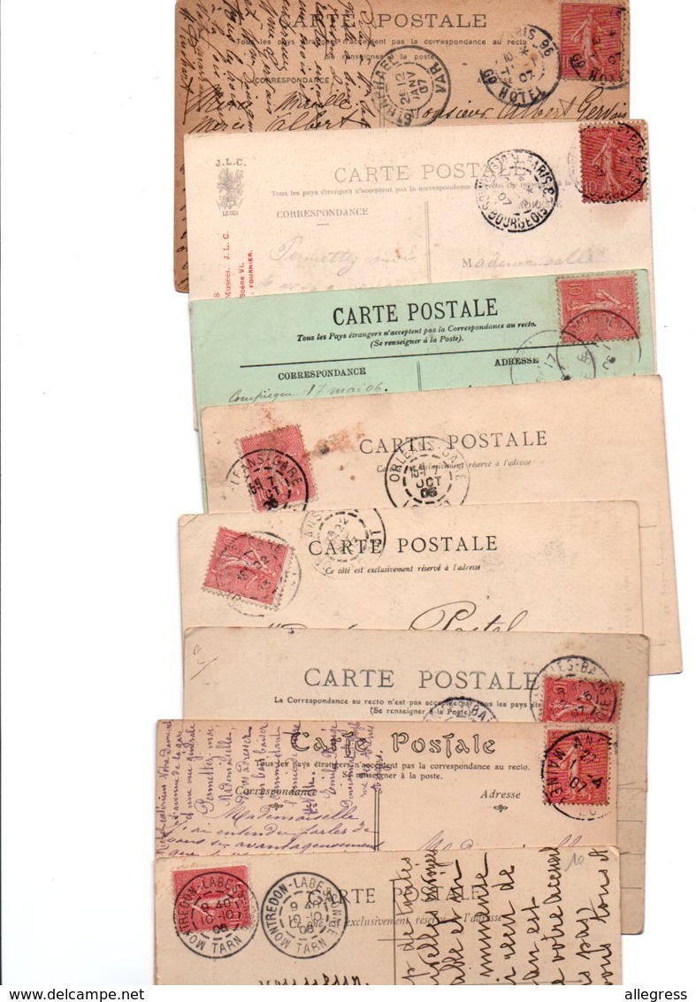 TIMBRE TYPE SEMEUSE LIGNEE...10c.ROSE.......VOIR DETAIL...LOT DE 150 SUR CPA.....VOIR SCAN......LOT 1 - 1903-60 Semeuse Lignée