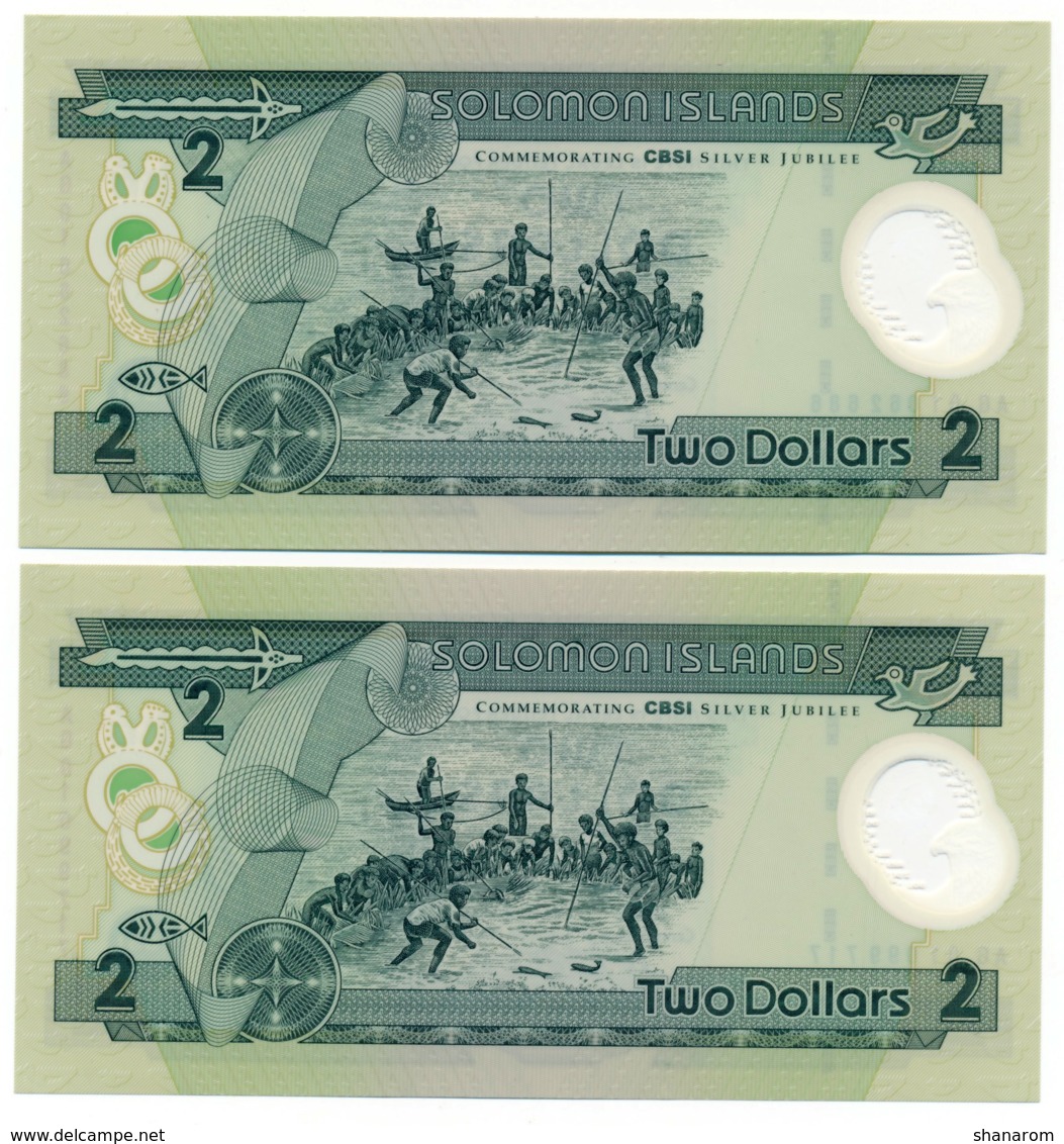 SOLOMON ISLANDS// CENTRAL BANK // 2 X 2 Dollars // POLYMER // UNC - Isola Salomon