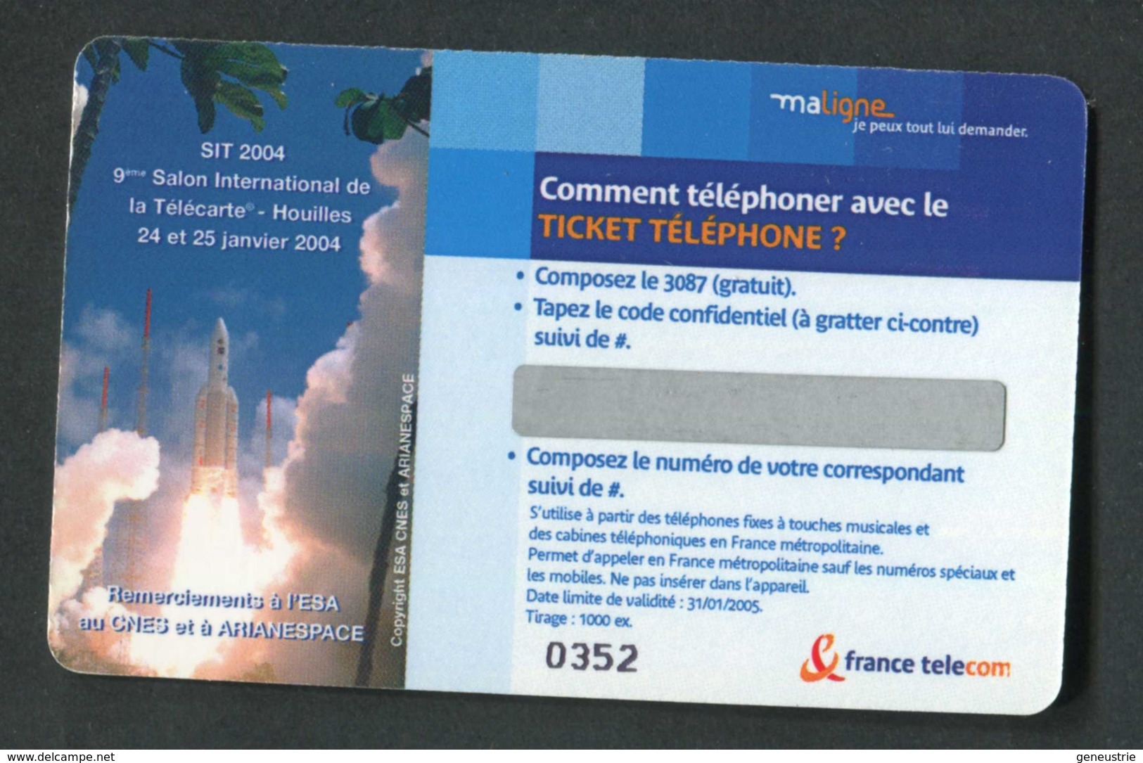 Belle Télécarte Neuve - Fusée Ariane 5 - Houilles Salon SIT 2004 - Phone Card - Spazio