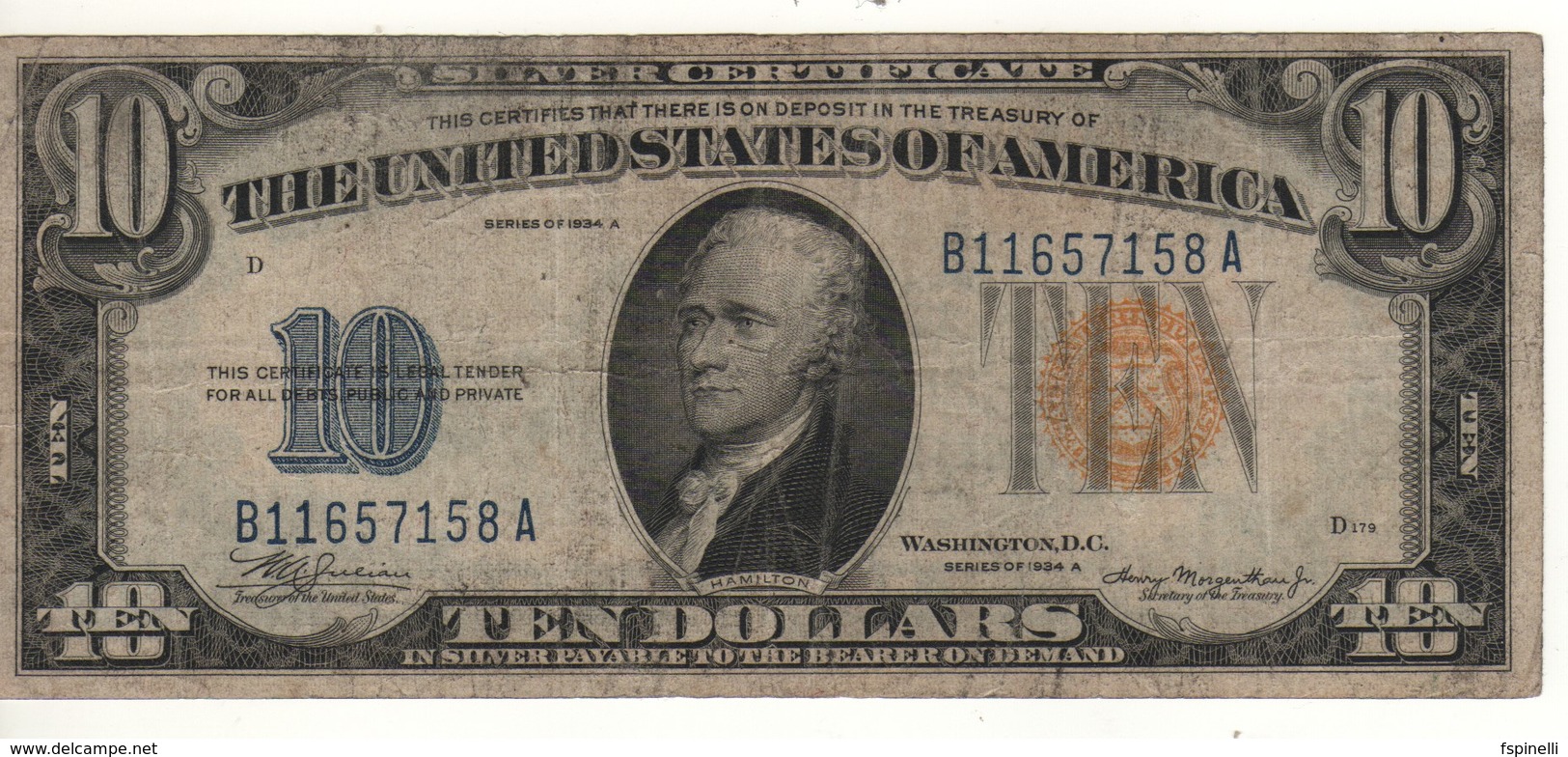 USA   $ 10  North Africa-Sicily   1934A  P415AY - Hawaii, North Africa (1942)