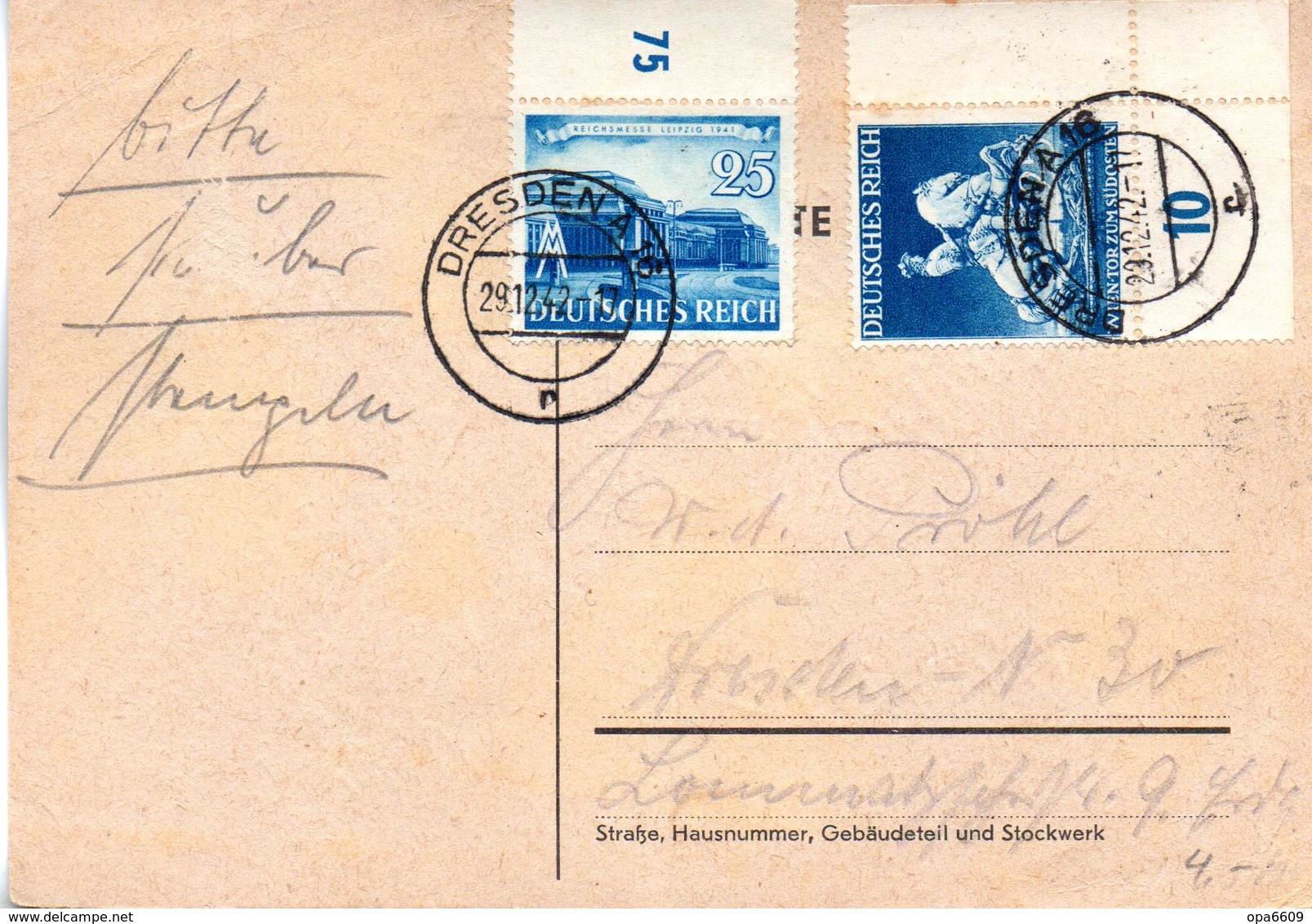 (L) DR Bedarfs-Postkarte MiF Mi 767,771 "Leipziger Frühjahrsmesse 1941+Wiener Frühjahrsmesse" TSt 29.12.1942 DRESDEN - Briefe U. Dokumente