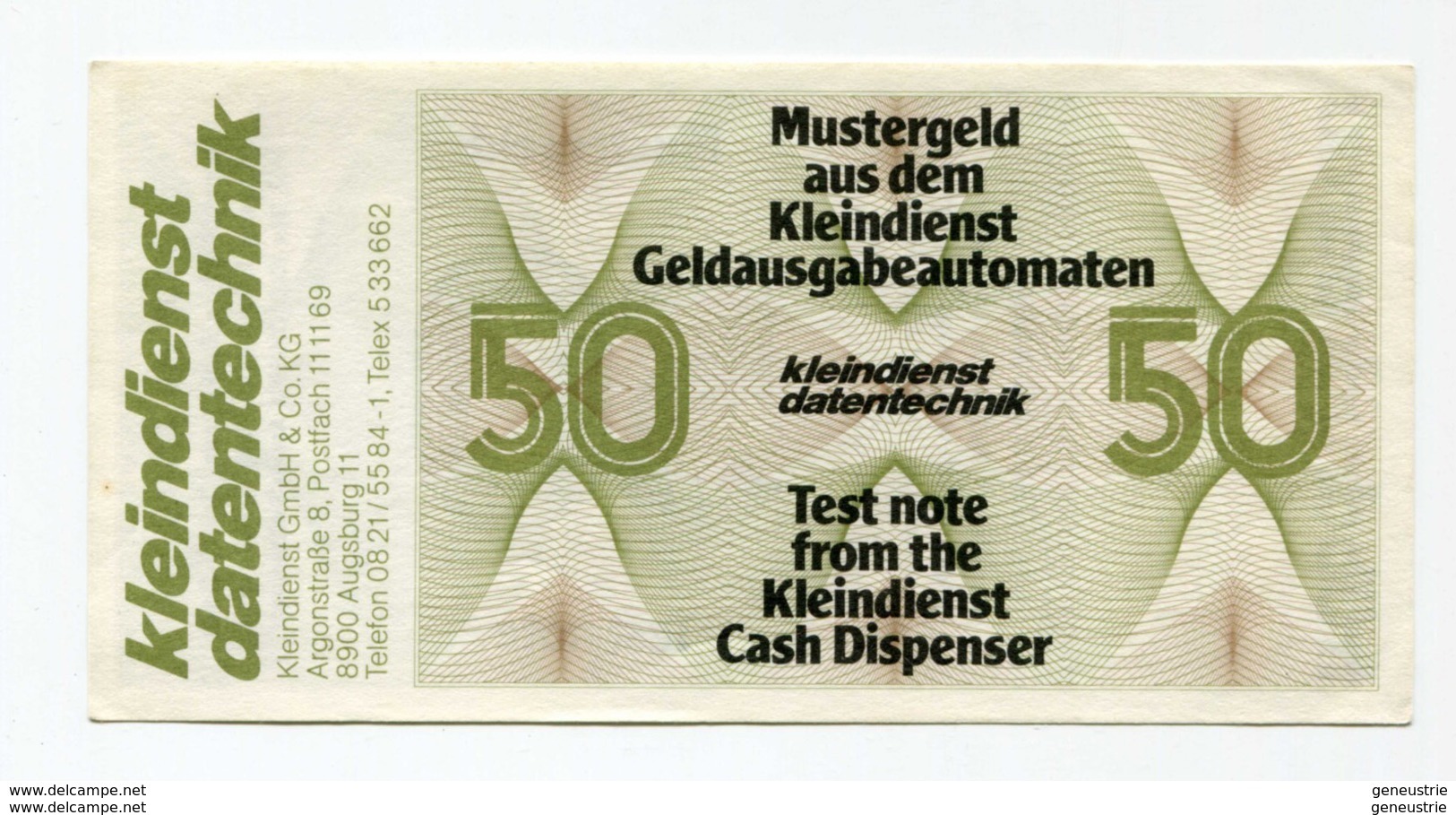 Billet De Banque D'essai De 50 Marks Pour Distributeurs DAB - Test Note From Cash Dispenser - Mustergeld - [17] Vals & Specimens