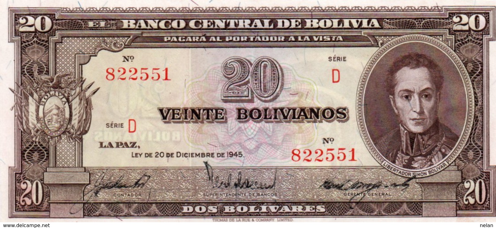 BOLIVIA 20 BOLIVIANOS 1945 P-140  AUNC - Bolivia