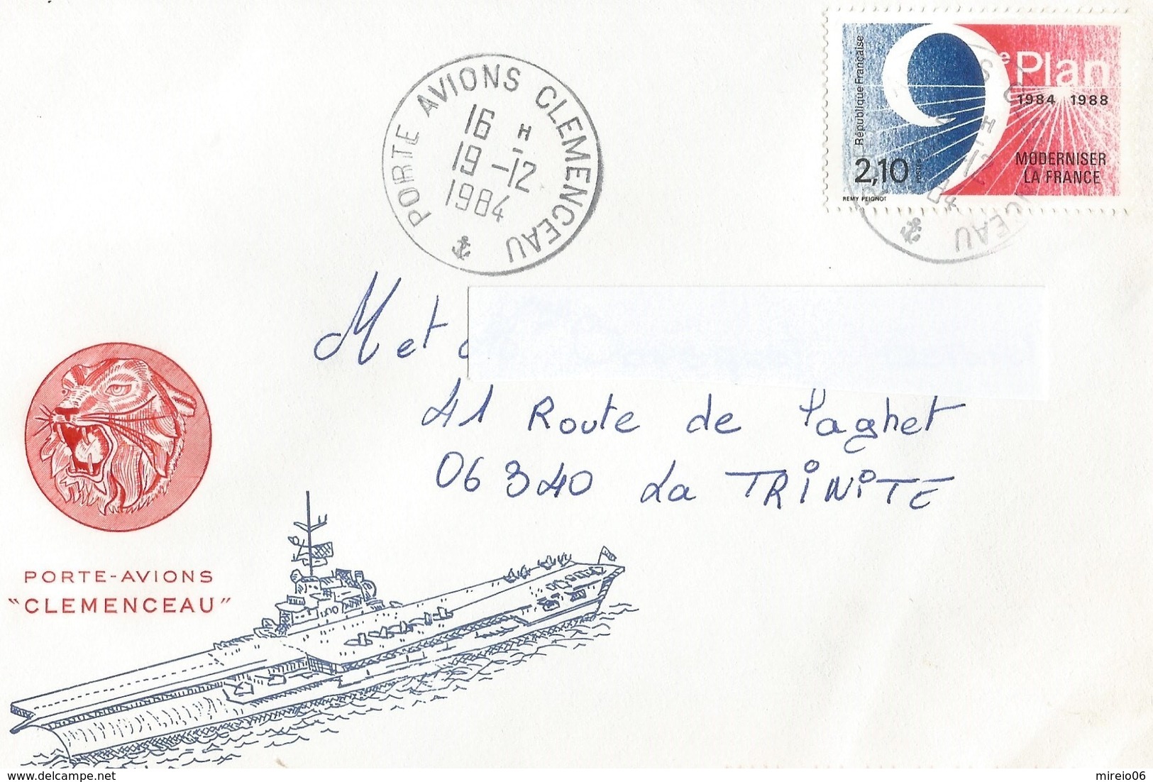 France Enveloppe Illustrée Porte Avions Clémenceau 1984 - Timbre YT N° 2346 Cachet Spécial Du Navire - Seepost