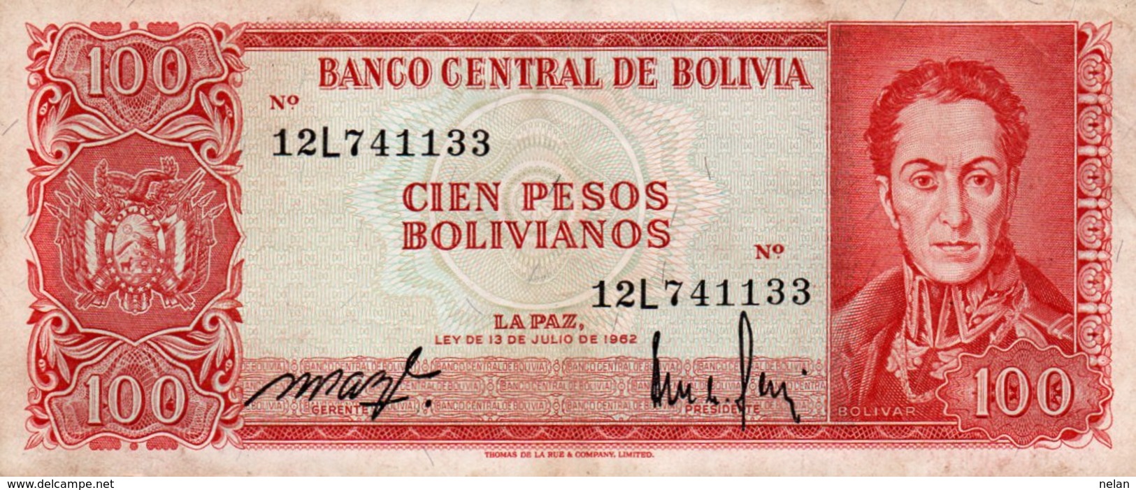 BOLIVIA 100 PESOS BOLIVIANOS 1962  P-163  XF - Bolivien