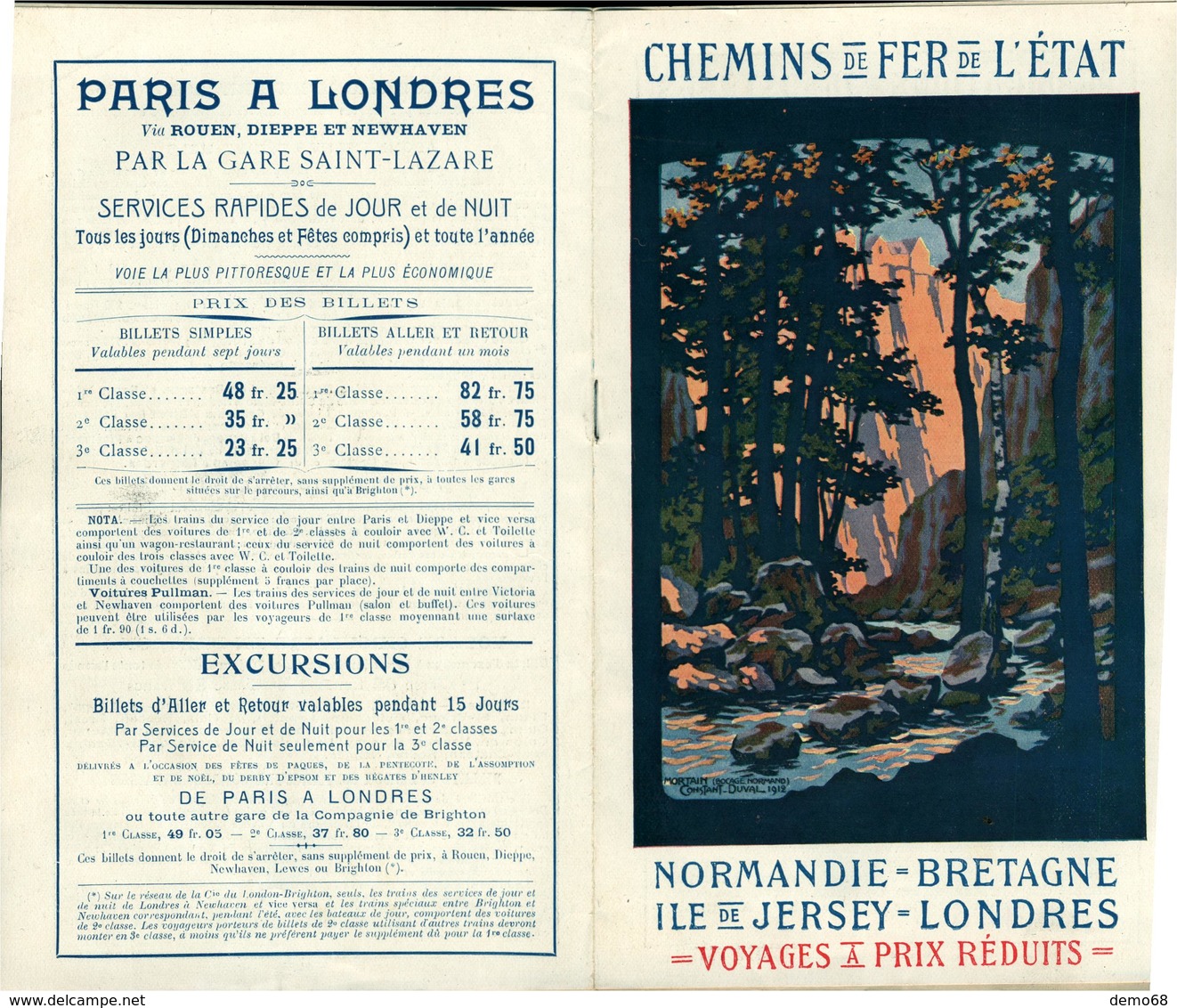 Chemins De Fer De L'Etat Normandie Bretagne Ile De Jersey  Londres Tarifs été 1912 Catalogue Complet - Railway