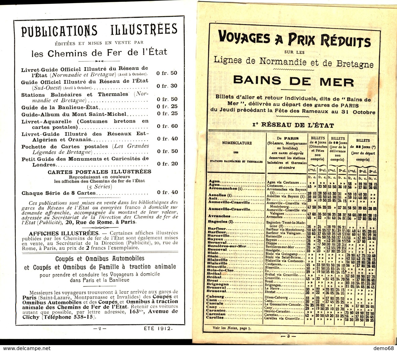 Chemins De Fer De L'Etat Normandie Bretagne Ile De Jersey  Londres Tarifs été 1912 Catalogue Complet - Railway