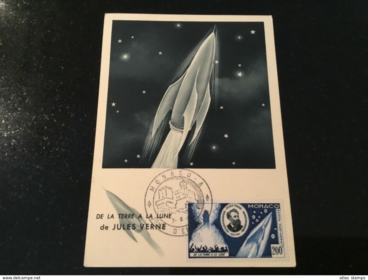 Monaco 1955 - Jules Verne " De La Terre à La Lune " , Yvert #PA60 - Carte Maximum - RAREMENT  OFFERT - Autres & Non Classés