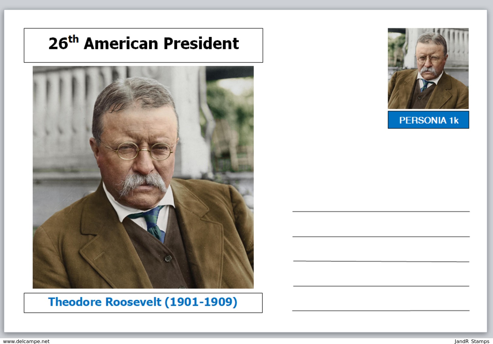 US Presidents - Souvenir Postcard (glossy 6" X 4" [15cm X 10cm] Card) - Theodore Roosevelt AMERICANA - Other & Unclassified