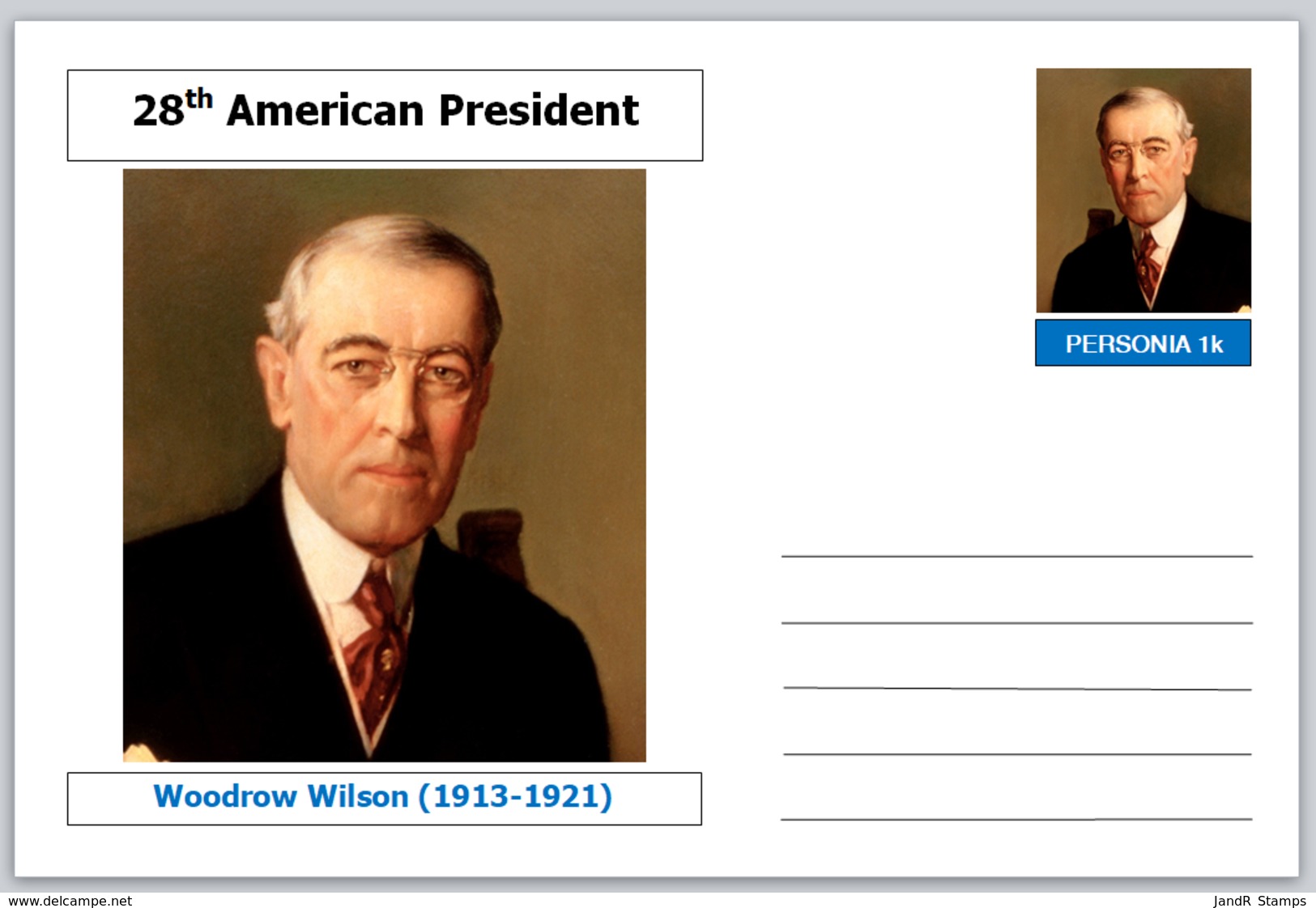 US Presidents - Souvenir Postcard (glossy 6" X 4" [15cm X 10cm] Card) - Woodrow Wilson AMERICANA - Other & Unclassified