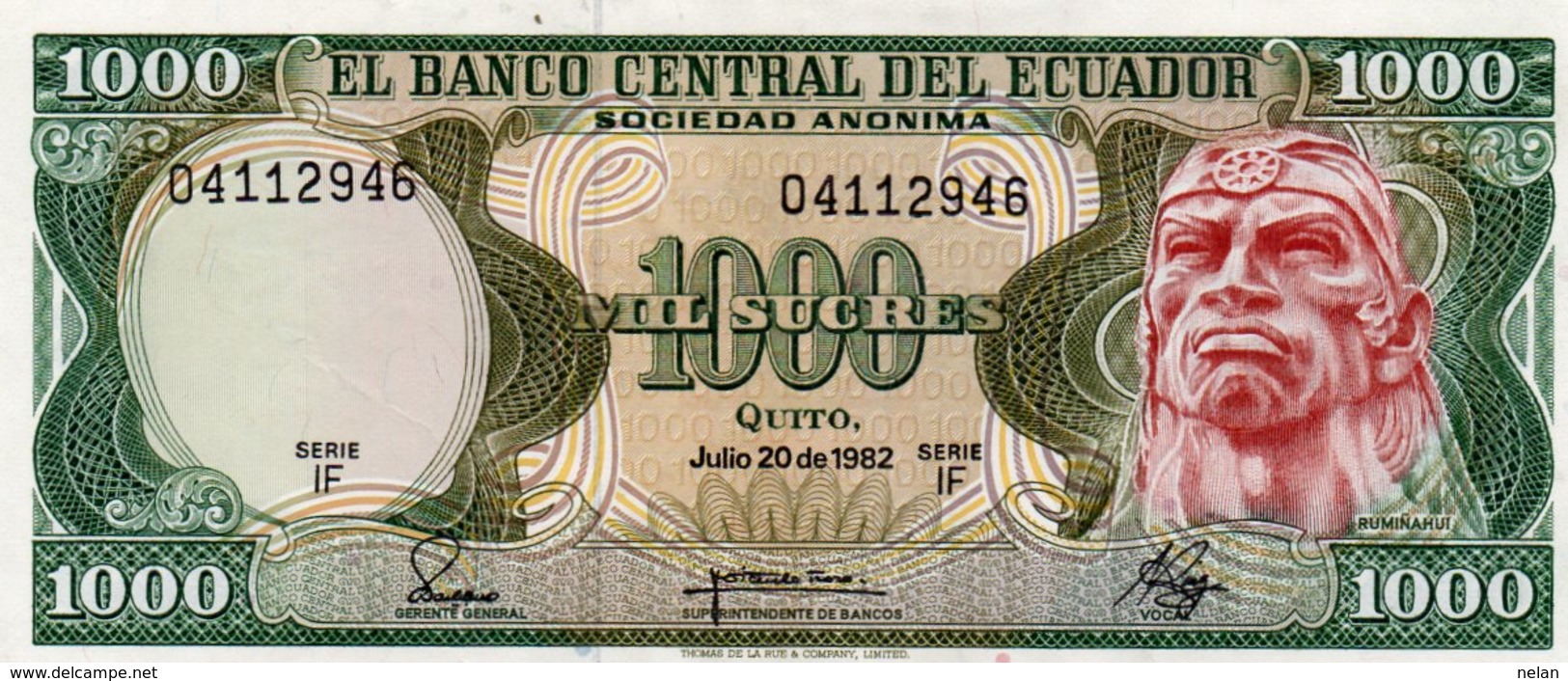 ECUADOR 1000 SUCRES  1982 P-120 UNC - Ecuador