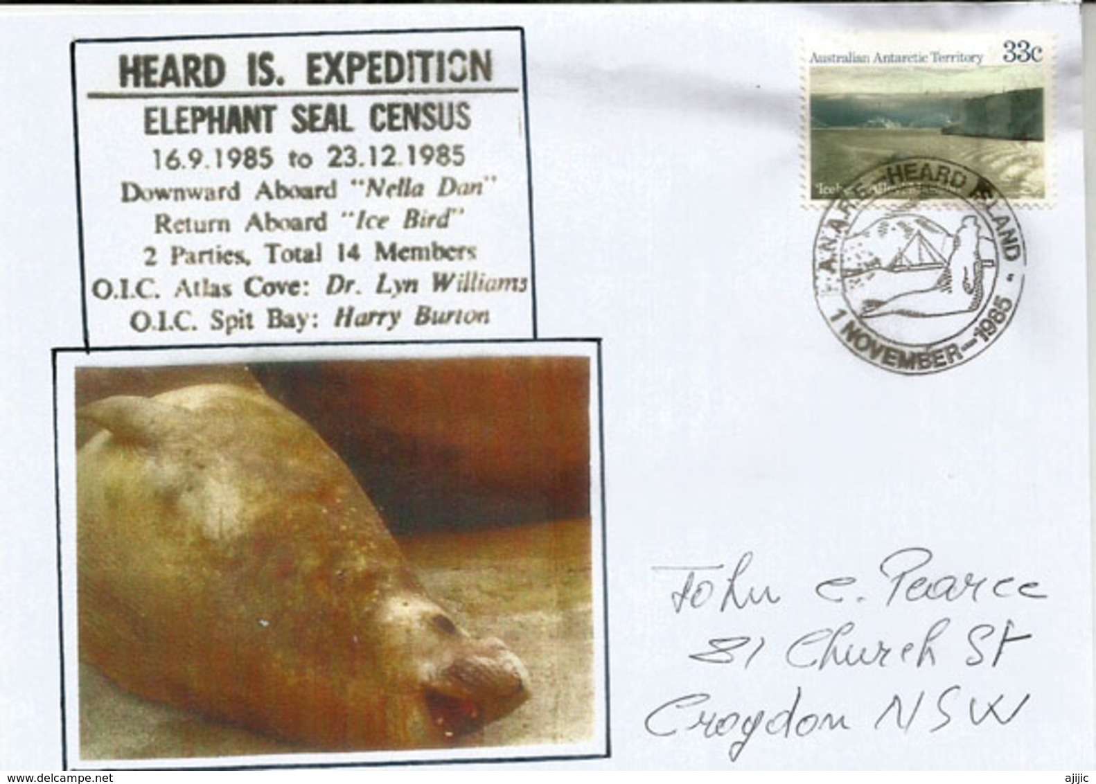 Heard Island Expedition 1985 (Elephant Seal Census), With German Ship MV Icebird (Hamburg), Addressed To Australia - Lettres & Documents