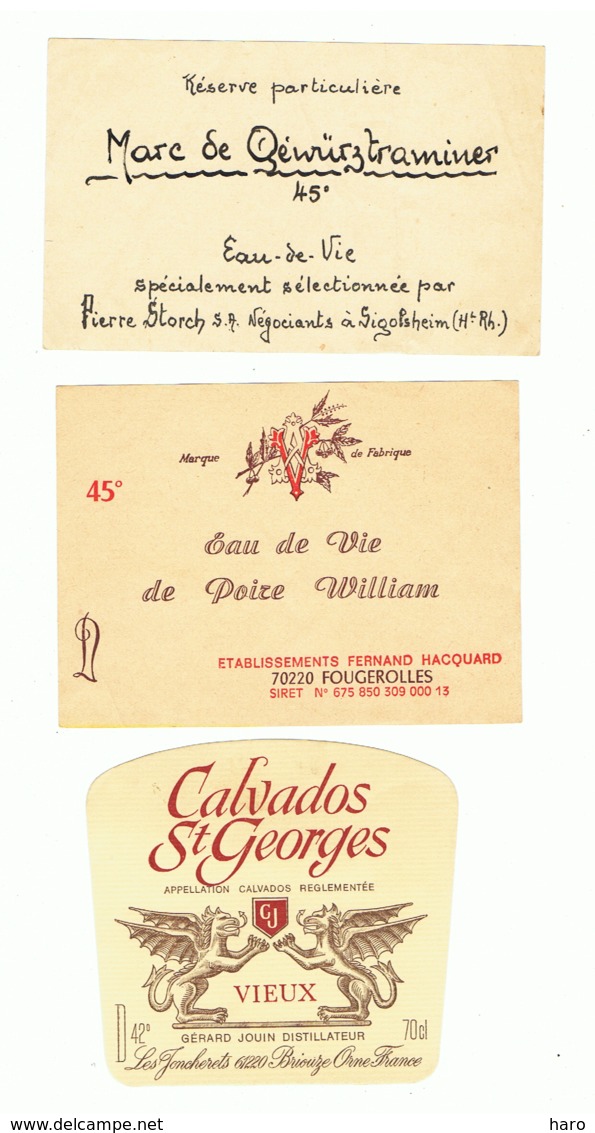 Lot De 3 étiquettes - Alcool - Calvados, Marc De Gewürztraminer Et Poire William -(b274) - Andere & Zonder Classificatie