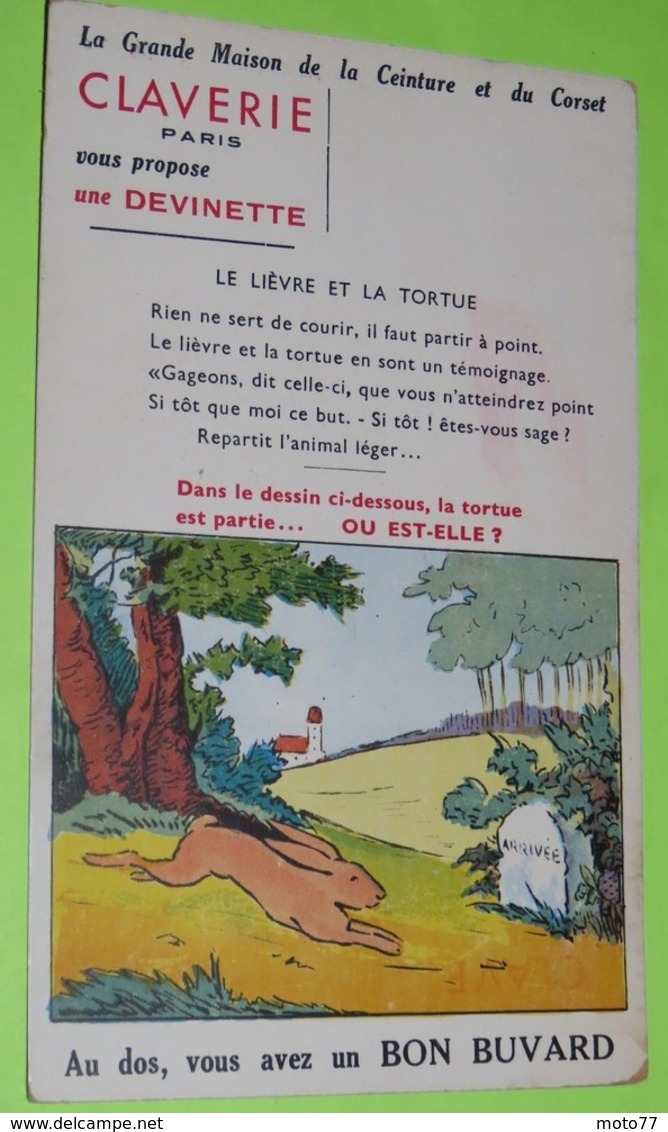BUVARD Devinette - FABLE DE LA FONTAINE - Le Lièvre Et La Tortue - 9.5 X 16 - PUB - Bon état / 224 - Alimentare