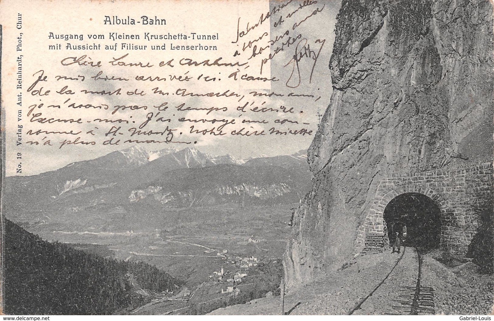 Albula Bahn Ausgang Vom Kleinen Kruschetta-Tunnel  Mit Aussicht Auf Filisur Und Lenserhorn - Filisur