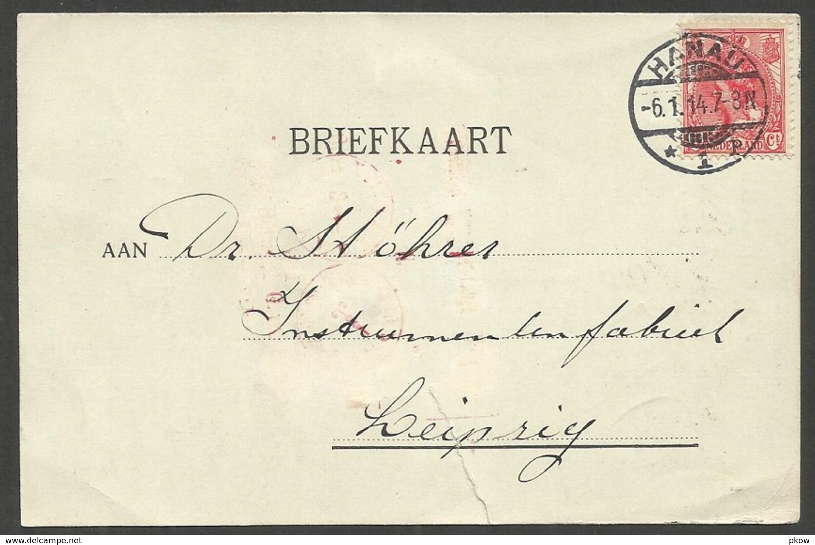 HANAU Auf Karte Mit Holländische Marke 5 Cent Rot Wilhelmina Aus 1914, Nach Leipzig, Unbeanstandet Befördert - Lettres & Documents