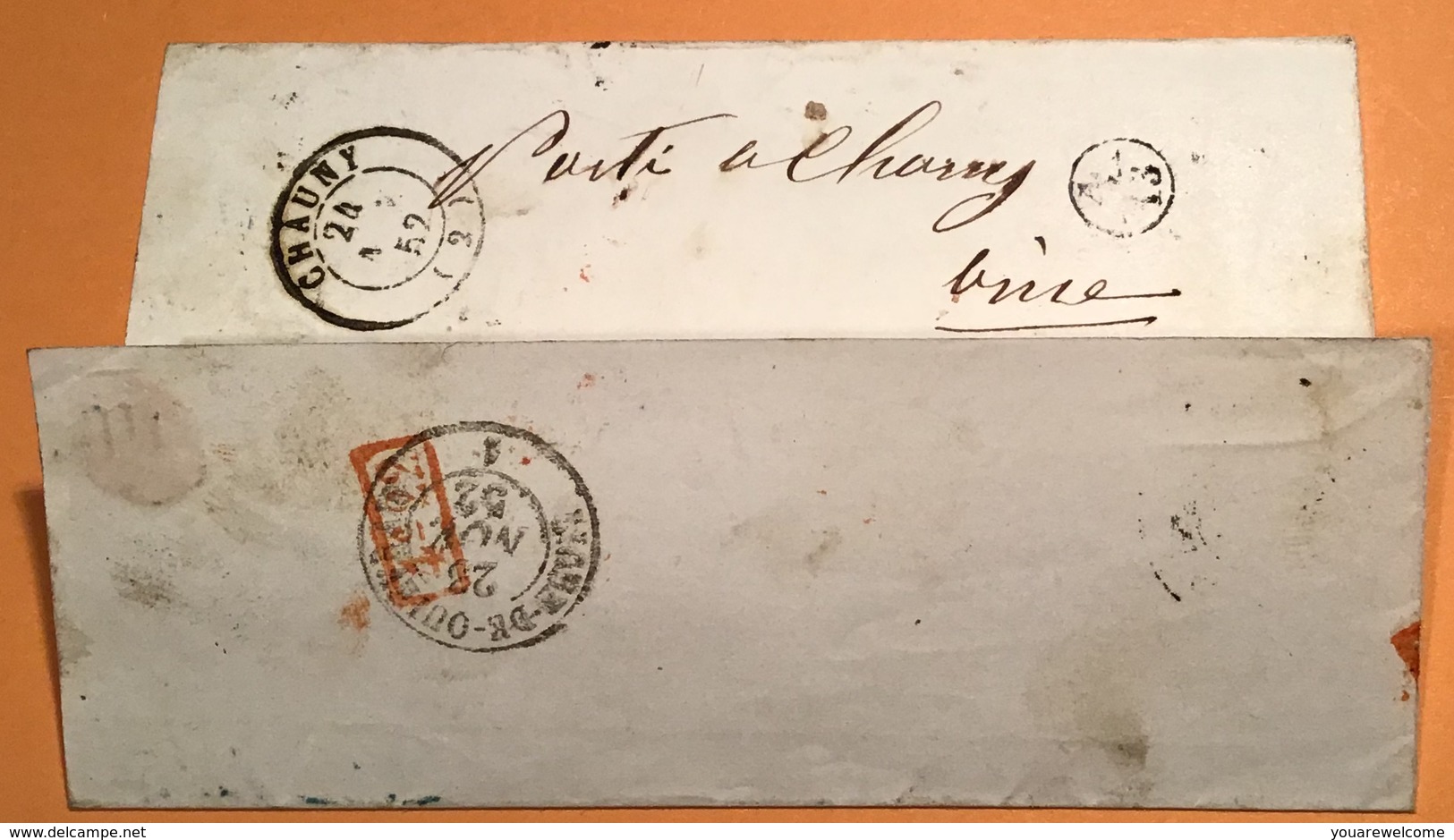 „PARIS 1852“ (bureau Central) RARE Deux Cad TAXE Diff. 15c Et 25c Sur La Même Lettre(du A Une Reexpédition)/France Cover - 1849-1876: Periodo Clásico