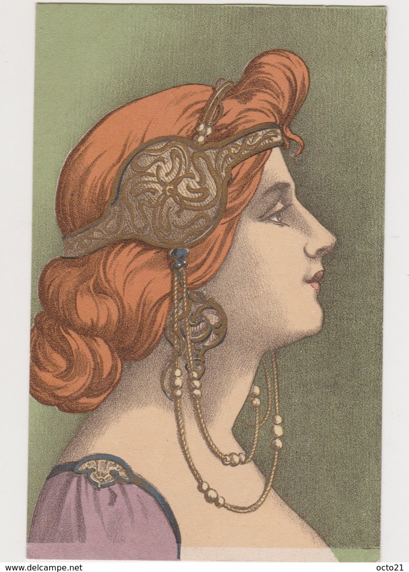 Carte Fantaisie Style Art Nouveau / Femme De Profil  Genre Mucha - Vrouwen