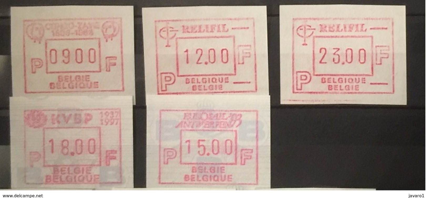 BELGIUM : 5 VIGNETTEN  Congo-zaire, RELIFIL , KVBP , EUROSAIL 93     MNH - Otros & Sin Clasificación