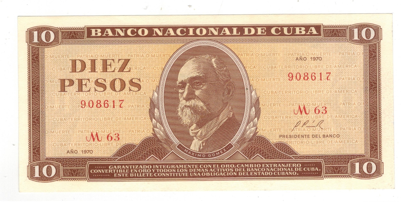 Cuba 10 Pesos 1970, AUNC/UNC. - Cuba