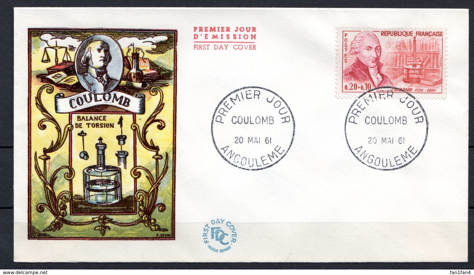 FDC FRANCE 1961 - N° 1297 - Célébrités - Coulomb Et Sa Balance De Torsion - 1960-1969