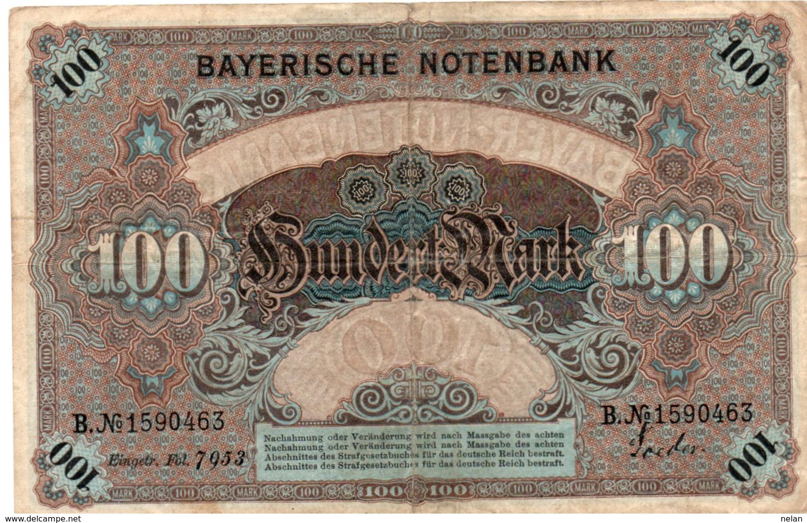 GERMANIA 100 MARK 1900-Bayerische Notenbank--P-S922 - 100 Mark