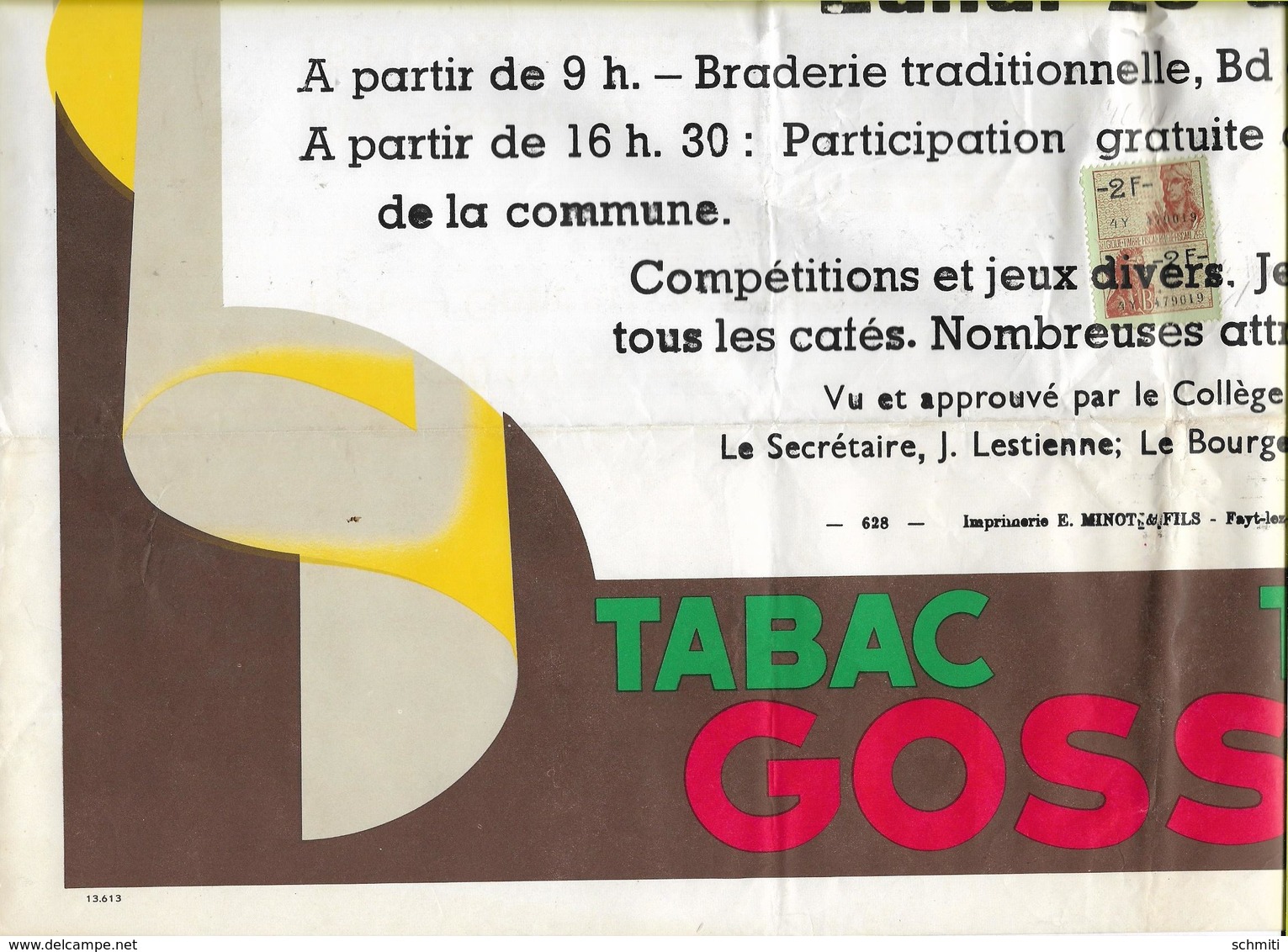 -Affiche Tabac St.Michel-Commune D'ESTAMPUIS,Ducasse Des 24,25,26/08/1968-Jeu De Boules/ - Plakate