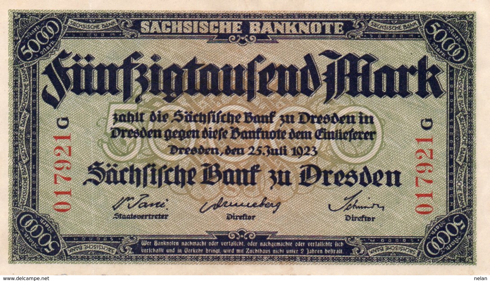 GERMANIA 50000 MARK 1923-Sachsische Bank-Bank Of Saxony DRESDEN-P-S959  XF++ - Ohne Zuordnung