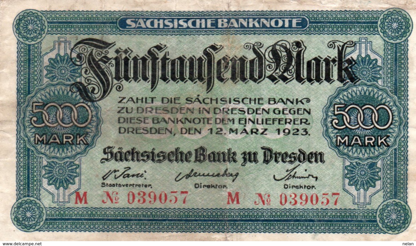 GERMANIA  5000 MARK 1923-Sachsische Bank-Bank Of Saxony DRESDEN-P-S957  XF - Ohne Zuordnung