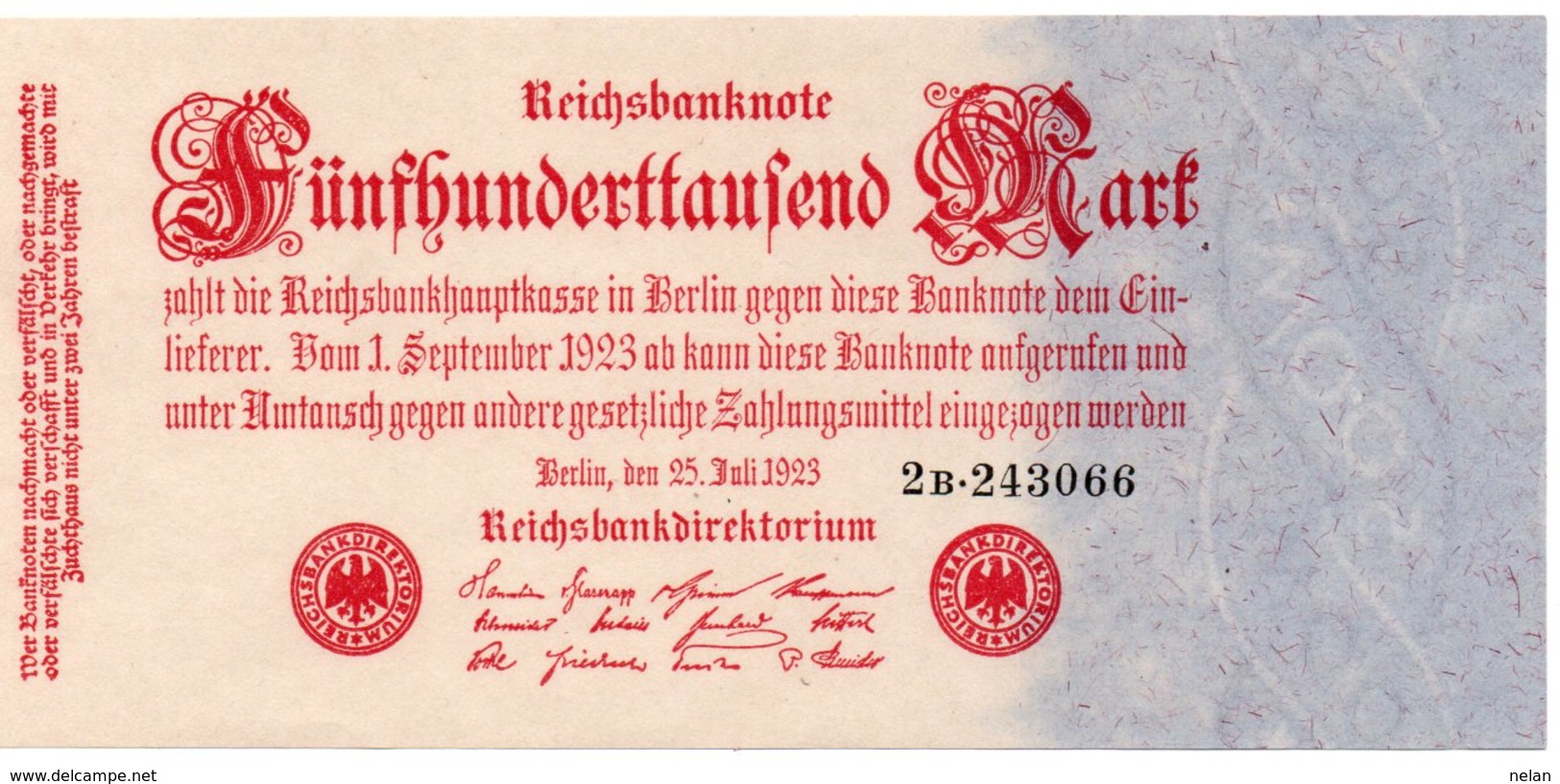 GERMANIA  500000 MARK 1923 P-92  UNC  UNIFACE - 500.000 Mark