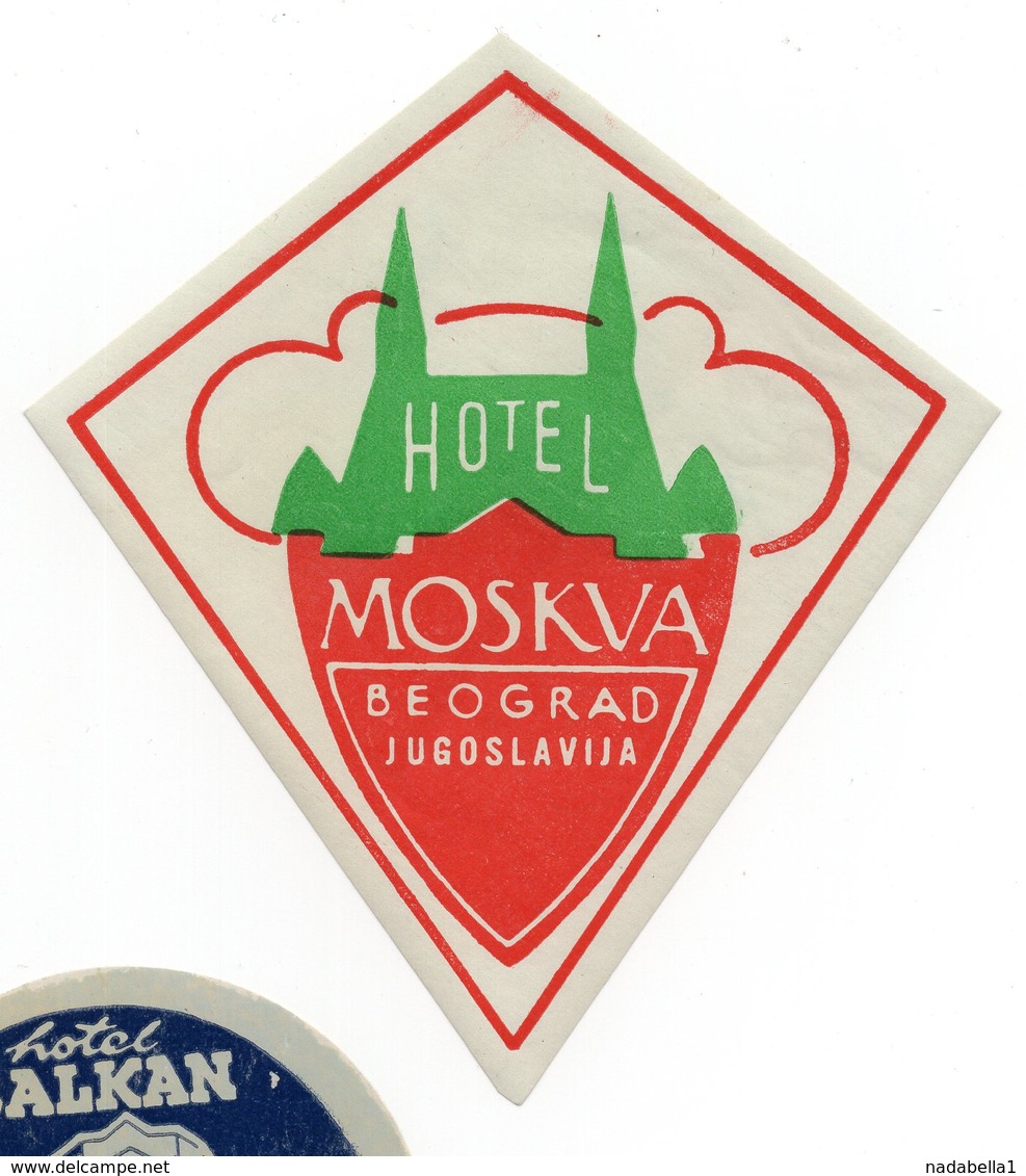 YUGOSLAVIA, SERBIA, BELGRADE, HOTEL MOSKVA, HOTEL LABEL, LUGGAGE BADGE - Hotel Labels