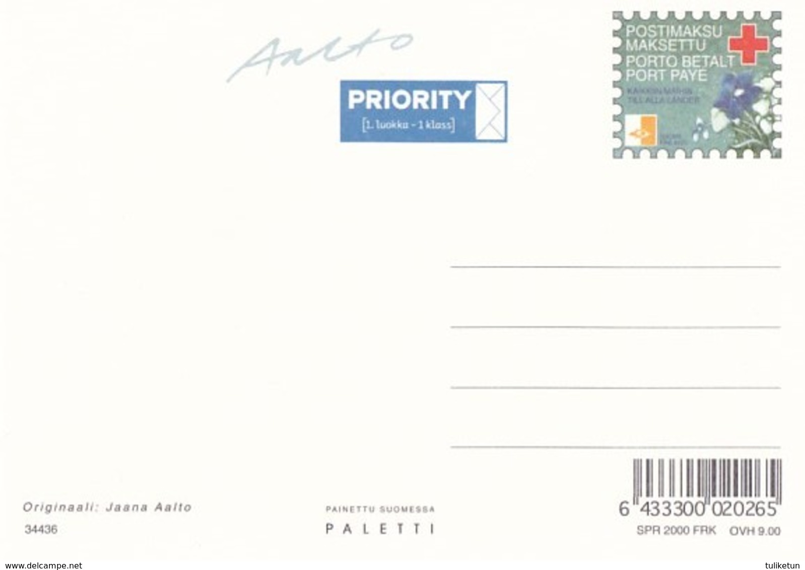 Postal Stationery - Summer Night At Moonlight - Meadow - Red Cross 2000 - Suomi Finland - Postage Paid - Aalto - Interi Postali