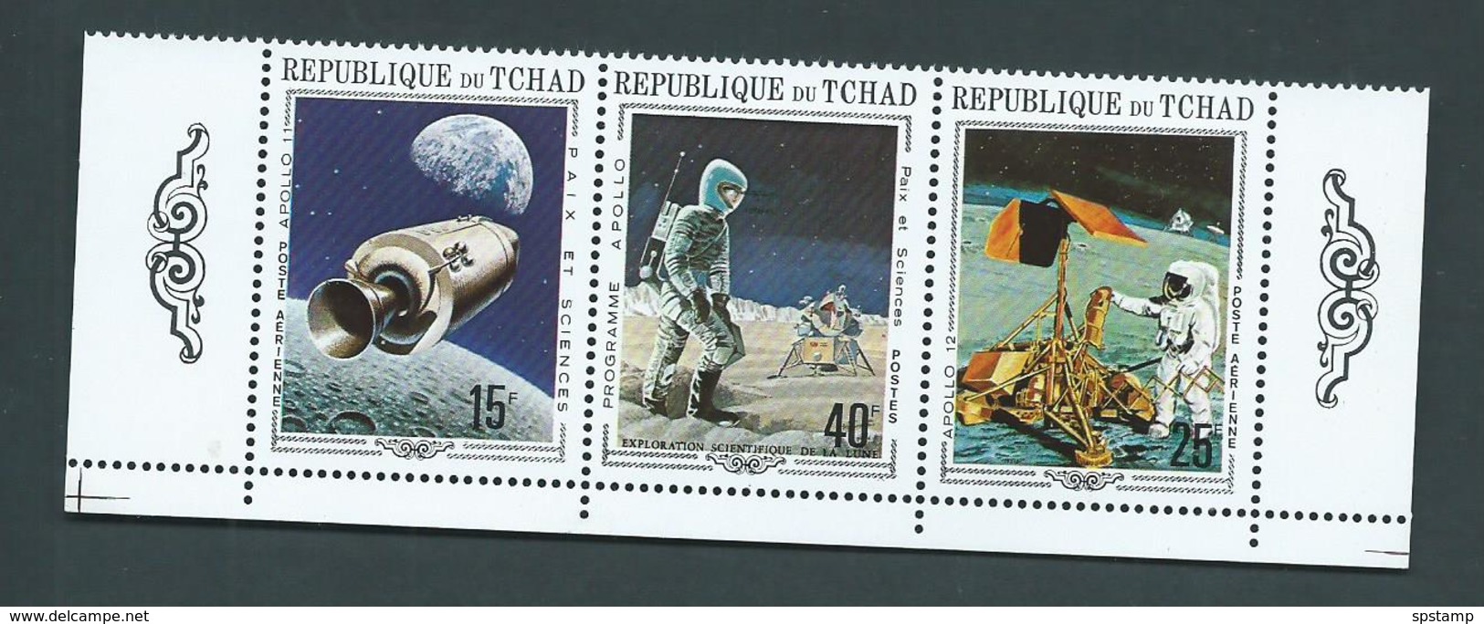 Chad 1970 Apollo 11 & 12 Space Missions Strip Of 3 MNH - Chad (1960-...)