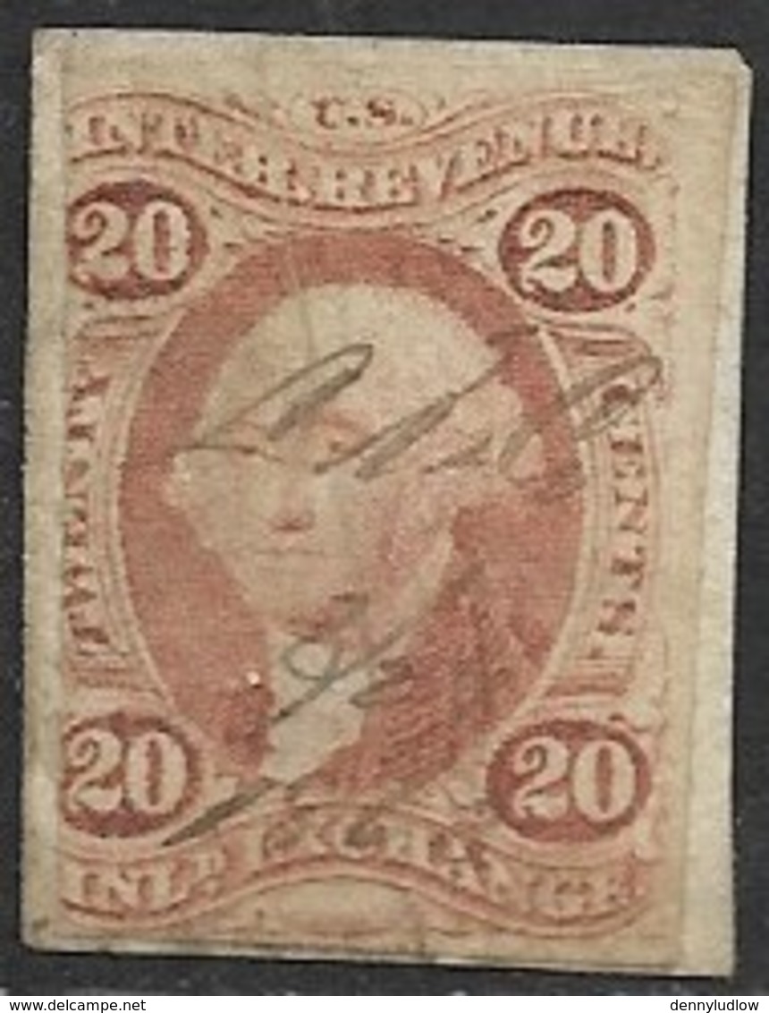 US 1862  Sc#R42a 20c Inland Exchange Imperf  Used On Piece 2016 Scott Value $17 - Fiscal