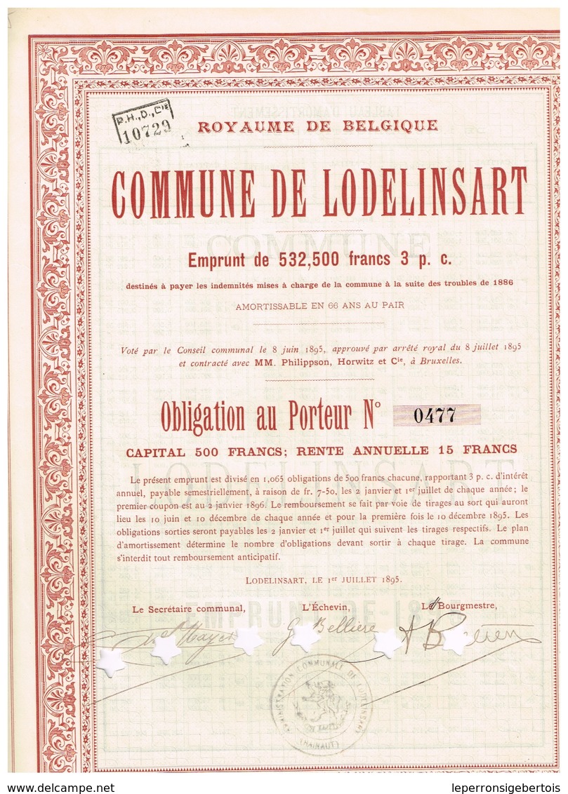 Titre Ancien - Royaume De Belgique - Commune De Lodelinsart - Obligation De 1895 - J - L