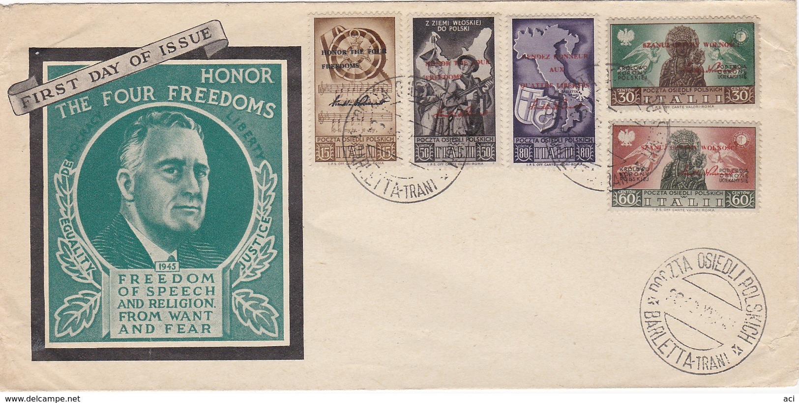 Italy 1945 Polish 2nd Corps In Italy WWII. Sassone 18-22 Overprinted Stamps FDC - Londoner Regierung (Exil)