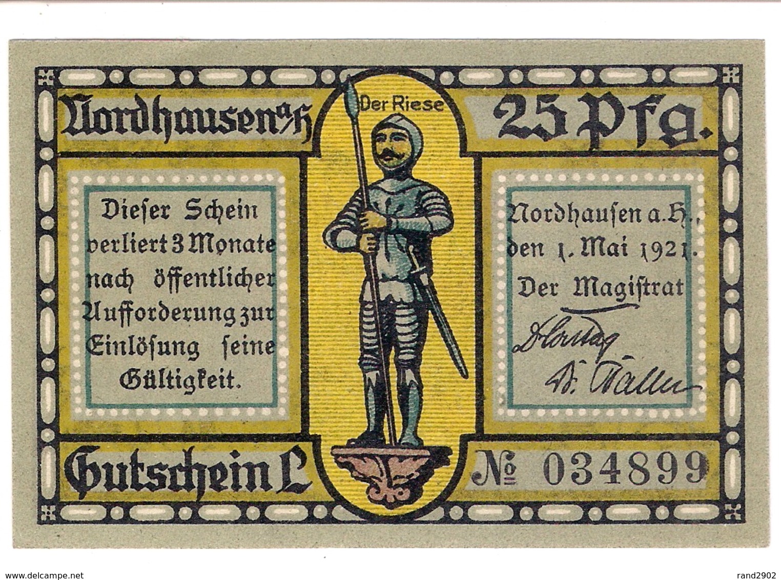 Deutschland Notgeld 25 Pfennig Mehl987.1 (1) NORDHAUSEN /82M/ - Lokale Ausgaben