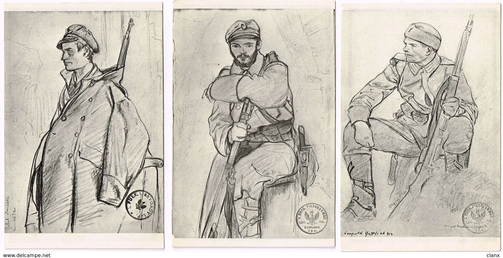 8 Postracds: MILITARY ARTIST 1914/18 - Polonia