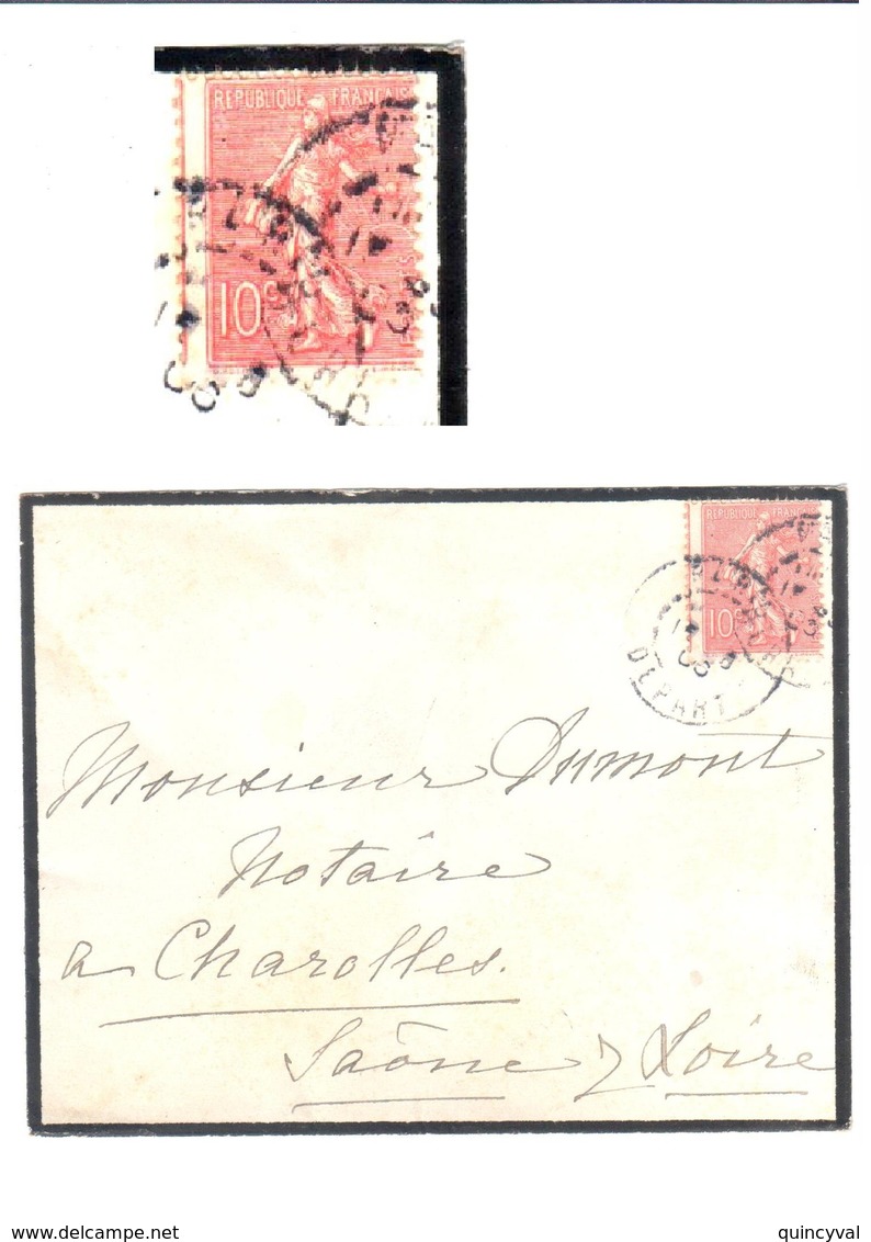 PARIS Départ Lettre Carte Deuil 10c Semeuse Lignée Yv 129 PIQUAGE DECALE Ob 1906 - Lettres & Documents