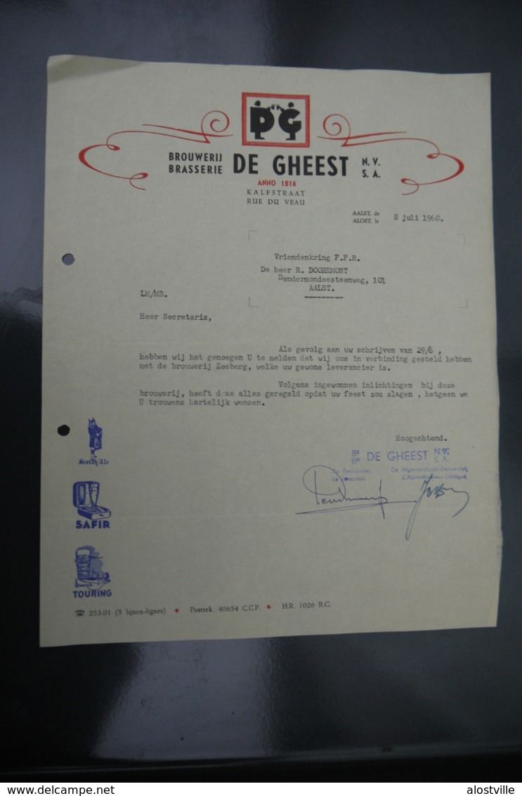 Aalst 1960  Brief Brouwerij De Gheest - Documents Historiques