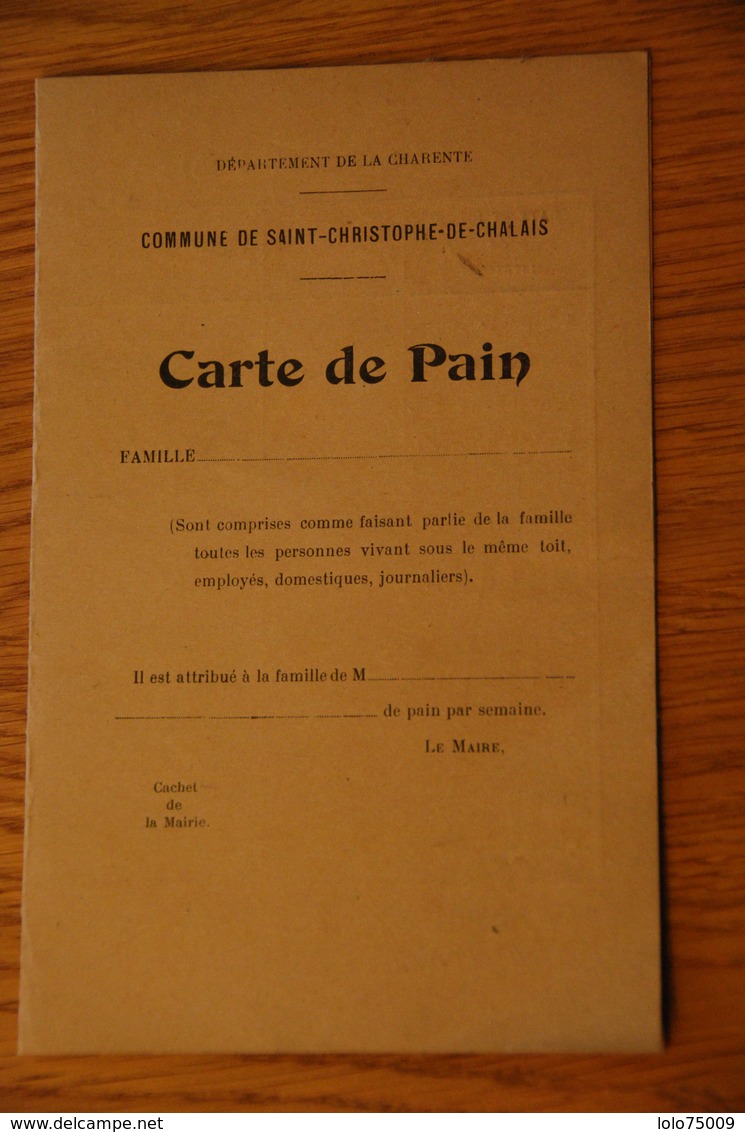 Rationnement - Carte De Pain Saint Christophe De Chalais Charente - Documentos Históricos