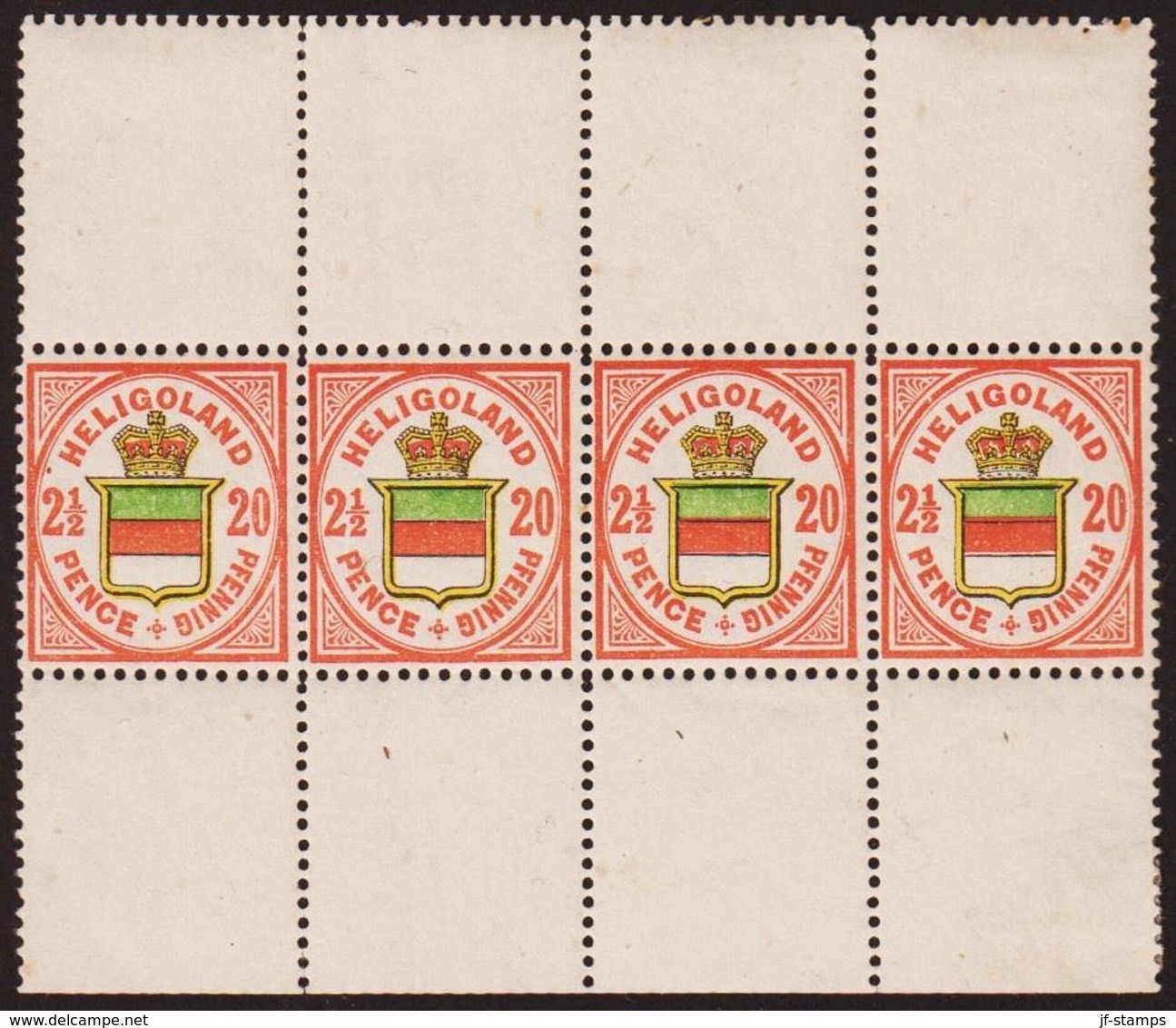 1876. HELGOLAND. Wappen Von Helgoland. 4-BLOCK Of 2½ PENCE - 20 PFENNIG. + Stamp With... () - JF320147 - Heligoland (1867-1890)
