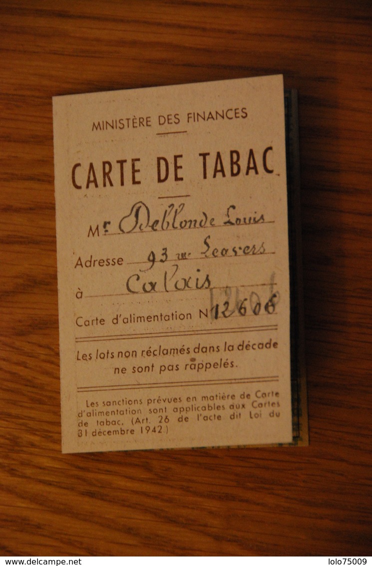 Rationnement - Carte De Tabac Calais - Historical Documents