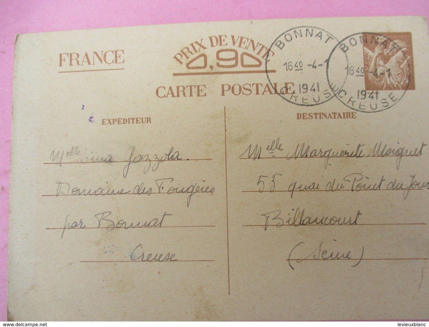 Carte Postale Ancienne Préaffranchie/ Occupation /Bonnat ( Creuse) - Billancourt /1941   TIMB125 - Guerre 1939-45